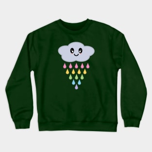 Kawaii Cute Raining Rainbow Rain Cloud in Yellow Crewneck Sweatshirt